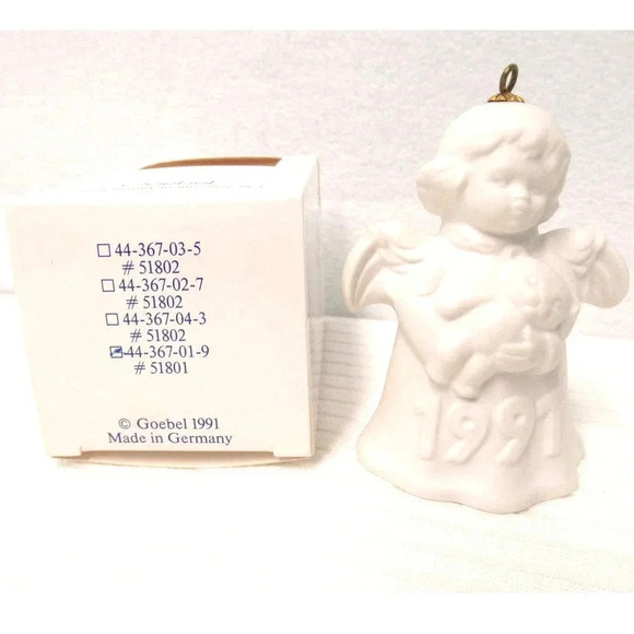 GOEBEL UNPAINTED Angel-Bell Annual X-Mas Tree Ornament 1991 Sixteenth Edition - Picture 2 of 2